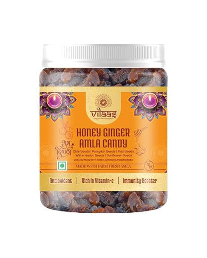 Vilaas Dried Honey Ginger Amla Candy 900gm | Tangy & Sweet Indian Gooseberry for Eating | Low Processed and Sugar Free Amla | All Natural Ingredients | After Meal Mouth Freshner Mukhwas | No Artificial Preservative